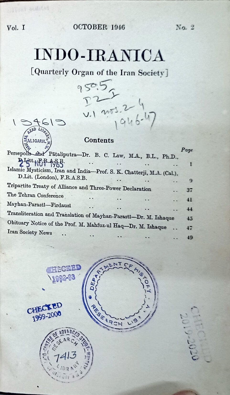 Indo-Iranica: Quarterly Organ of the Iran Society