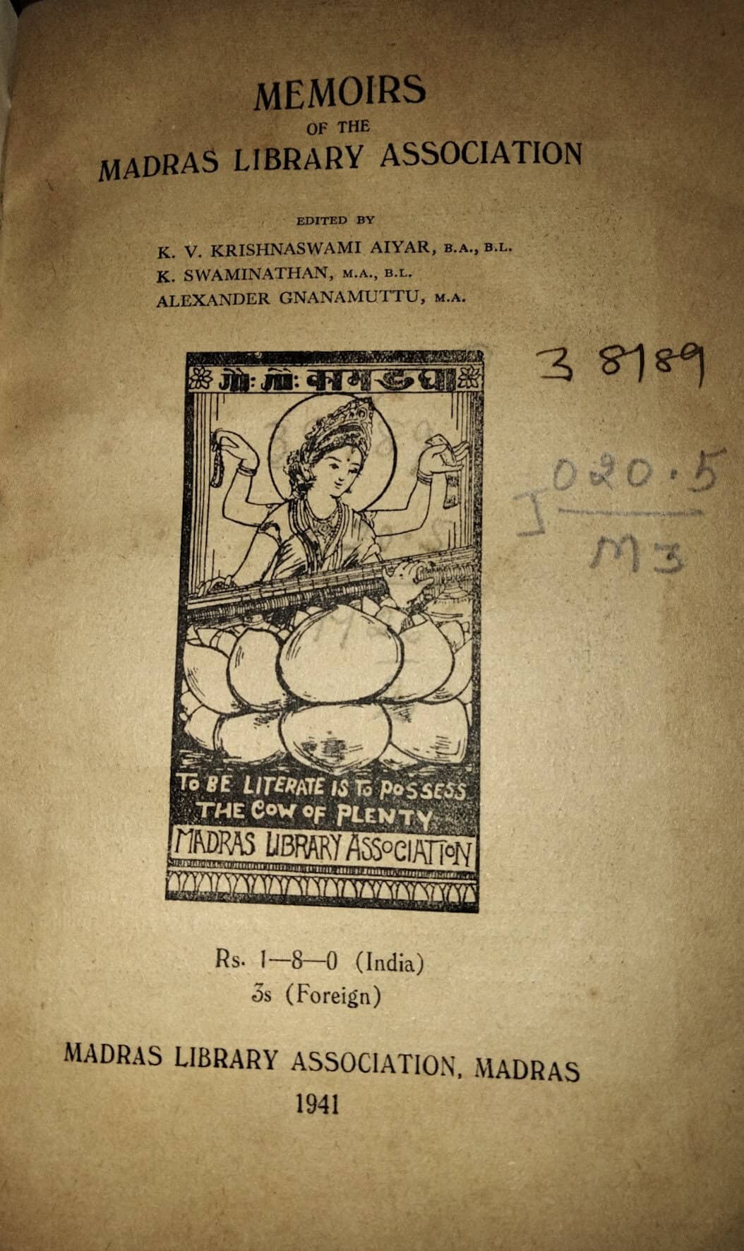 Memoirs of the Madras Library Association
